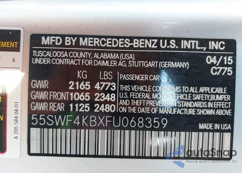 2015 Mercedes-Benz C 300 Luxury 4Matic from USA, damaged, VIN 55SWF4KBXFU068359